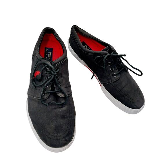 POLO BY RALPH LAUREN! BLACK CANVAS, TED LOGO LEATHER LACED TENNIS SHOES! SZ 9D main image 4